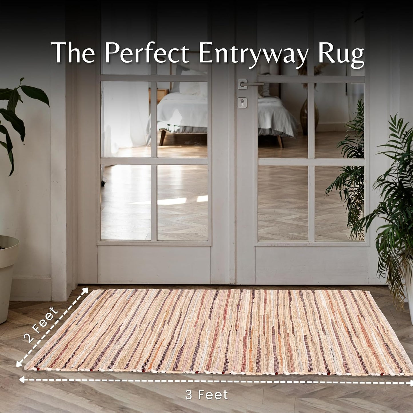 Ramanta Home 100% Cotton Chindi Hosiery Rug 24x36 Inch - Dark Multi, Farmhouse Reversible Soft Bohemeian Rugs Ideal for Entryways, Kitchen, Bedroom | Durable Lightweight Handmade Accent Doormat