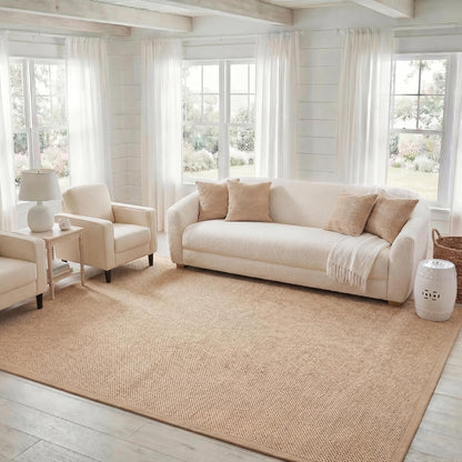SAFAVIEH Area Rug 11x15 - Natural Fiber Collection - Large - Maize & Linen Color, Sisal, Woven Design with Border (NF141B) - Colors A
