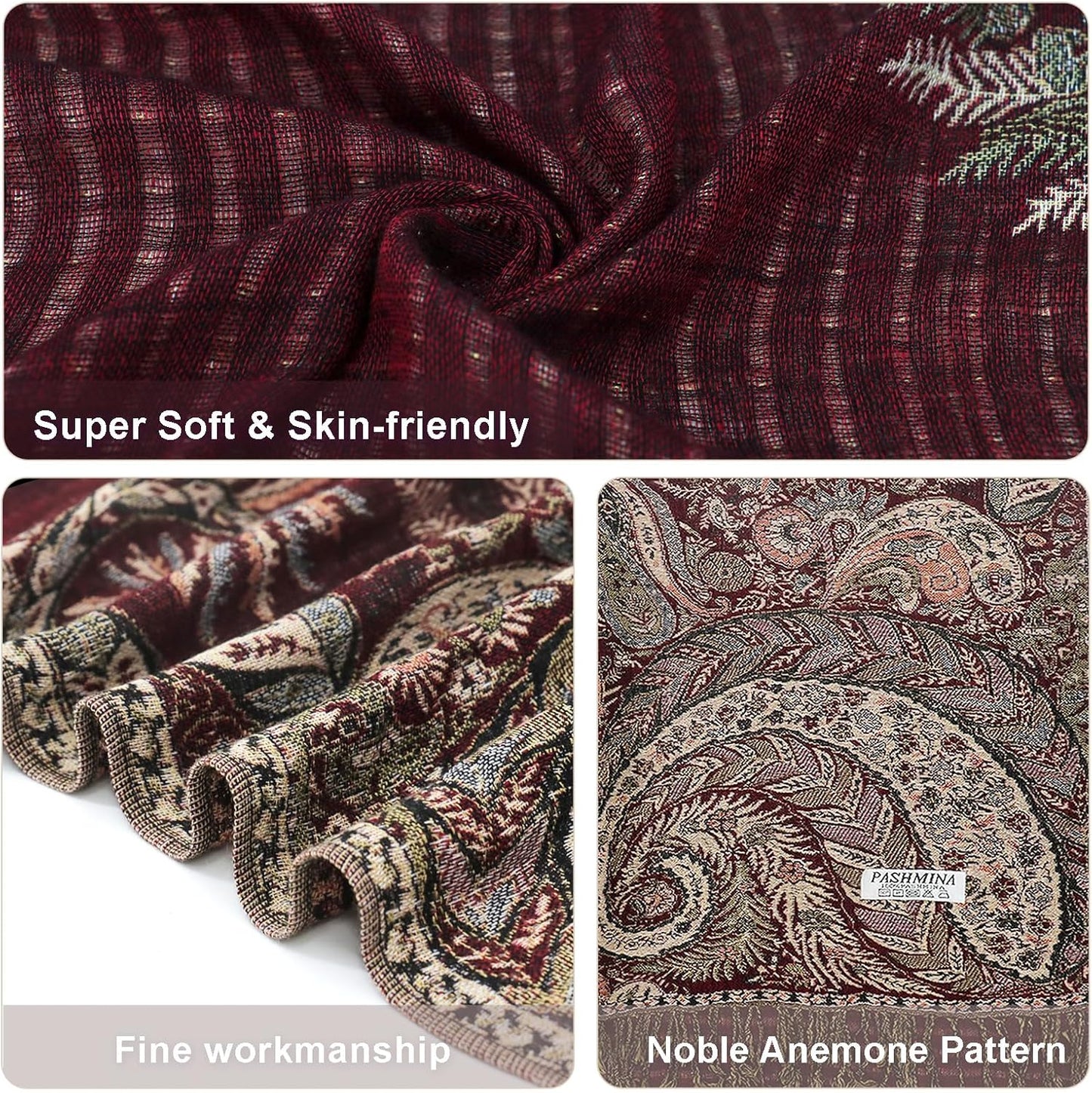 vimate Silky Paisley Pashmina Shawl Scarf-Women's Soft Double-side Jacquard Pashminas Wrap for Evening Dress Travel Shawl