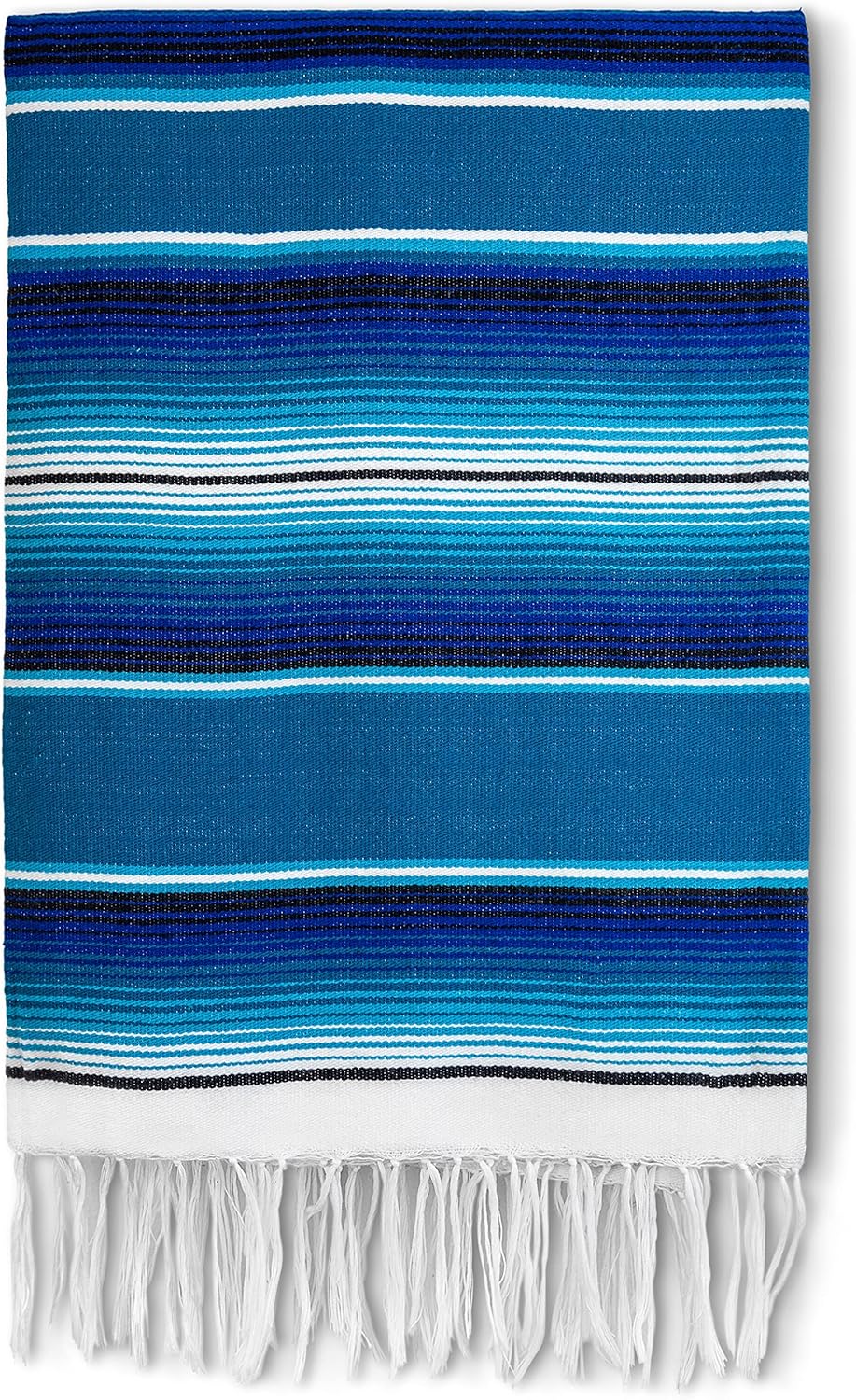 Benevolence LA Mexican Blanket, Authentic Handwoven Yoga Blanket & Outdoor Blanket, Made by Traditional Mexican Artisans, Saddle Blanket, Beach Blanket, Picnic Blanket, & Car Blanket 75 x 52 - Agua