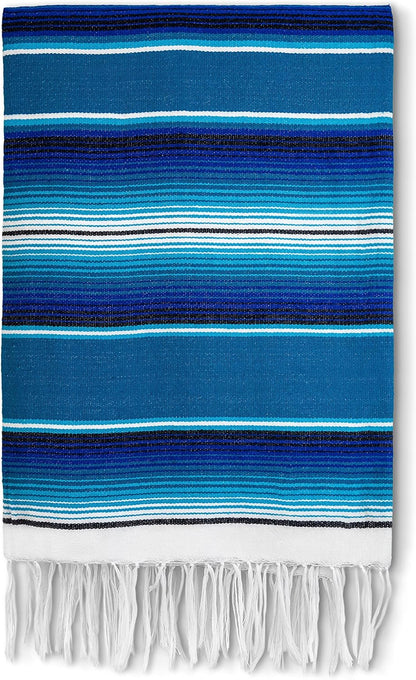 Benevolence LA Mexican Blanket, Authentic Handwoven Yoga Blanket & Outdoor Blanket, Made by Traditional Mexican Artisans, Saddle Blanket, Beach Blanket, Picnic Blanket, & Car Blanket 75 x 52 - Agua