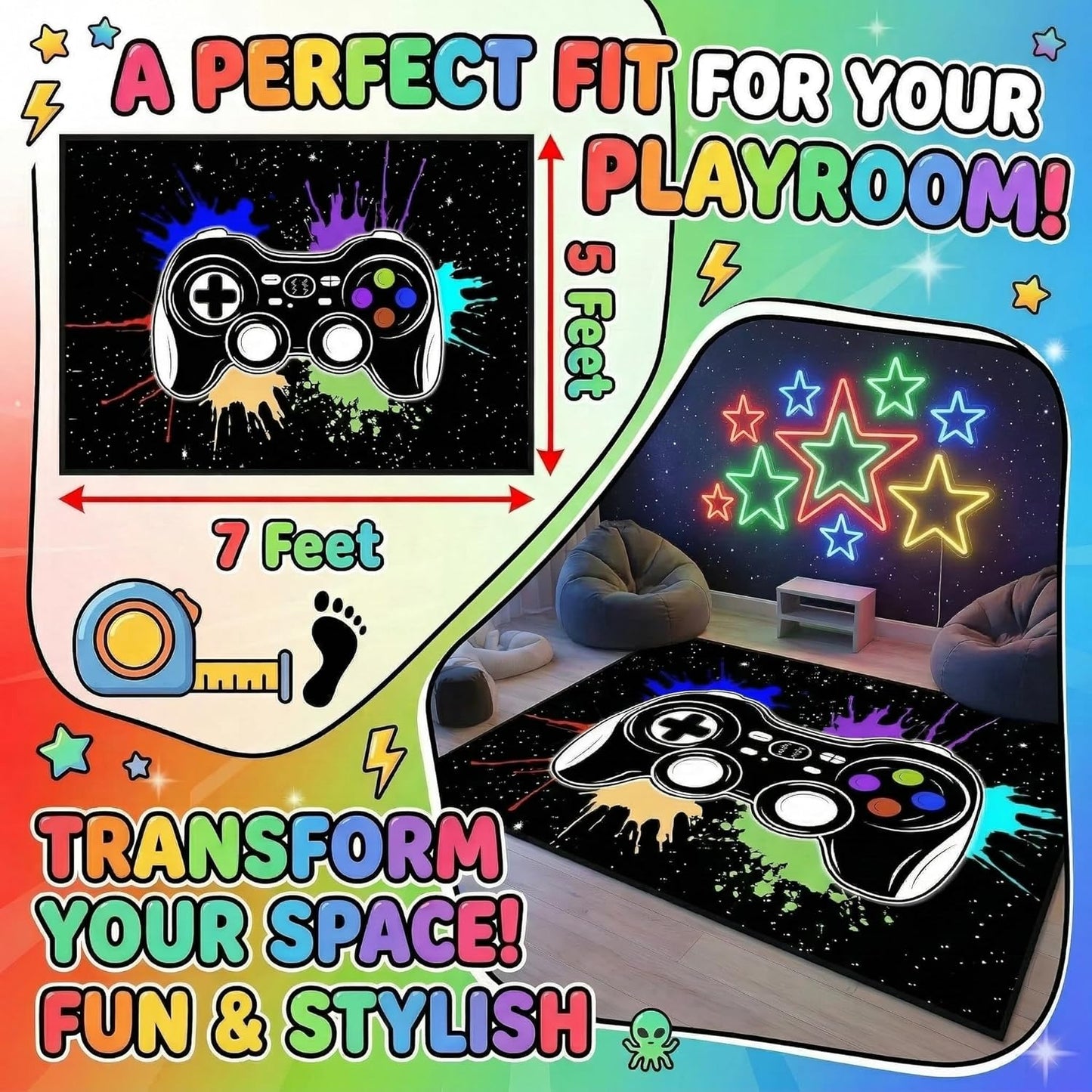 Game Controller Rugs for Bedroom Boys Living Room Gamer Gamepad Red Carpets Floor Mat Player Indoor Mats Gaming Art Design Home Decor Crystal Doormat Yoga Mats 3'x5'