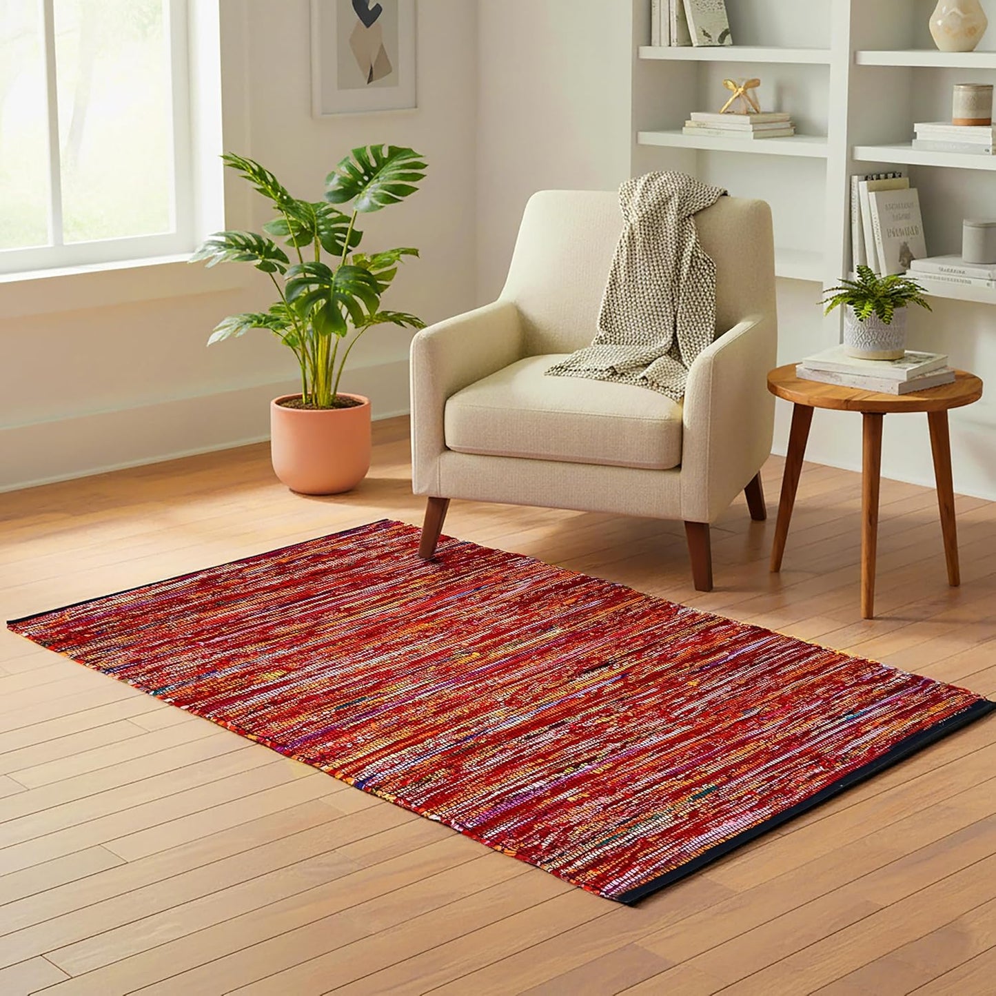 Ramanta Home 100% Cotton Chindi Hosiery Rug 24x36 Inch - Dark Multi, Farmhouse Reversible Soft Bohemeian Rugs Ideal for Entryways, Kitchen, Bedroom | Durable Lightweight Handmade Accent Doormat