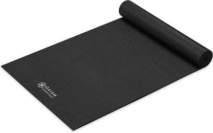 Gaiam Essentials 1/4" Thin (6mm) Yoga & Pilates, Fitness & Exercise Mat with Easy-Cinch Carrier Strap Cusion Support For Fitness and Gym Workouts