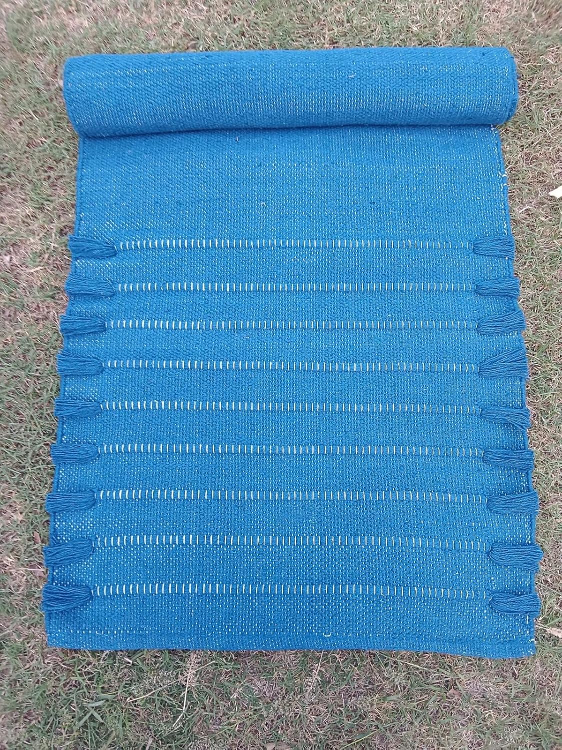 Jaipur art & Rugs Organic Cotton Yoga Mat - Eco-Friendly Hand-Woven Rug - Non Slip & Thick (24”x72”x5mm) for Everyday Fitness at Home - Comfortable Extra-Long