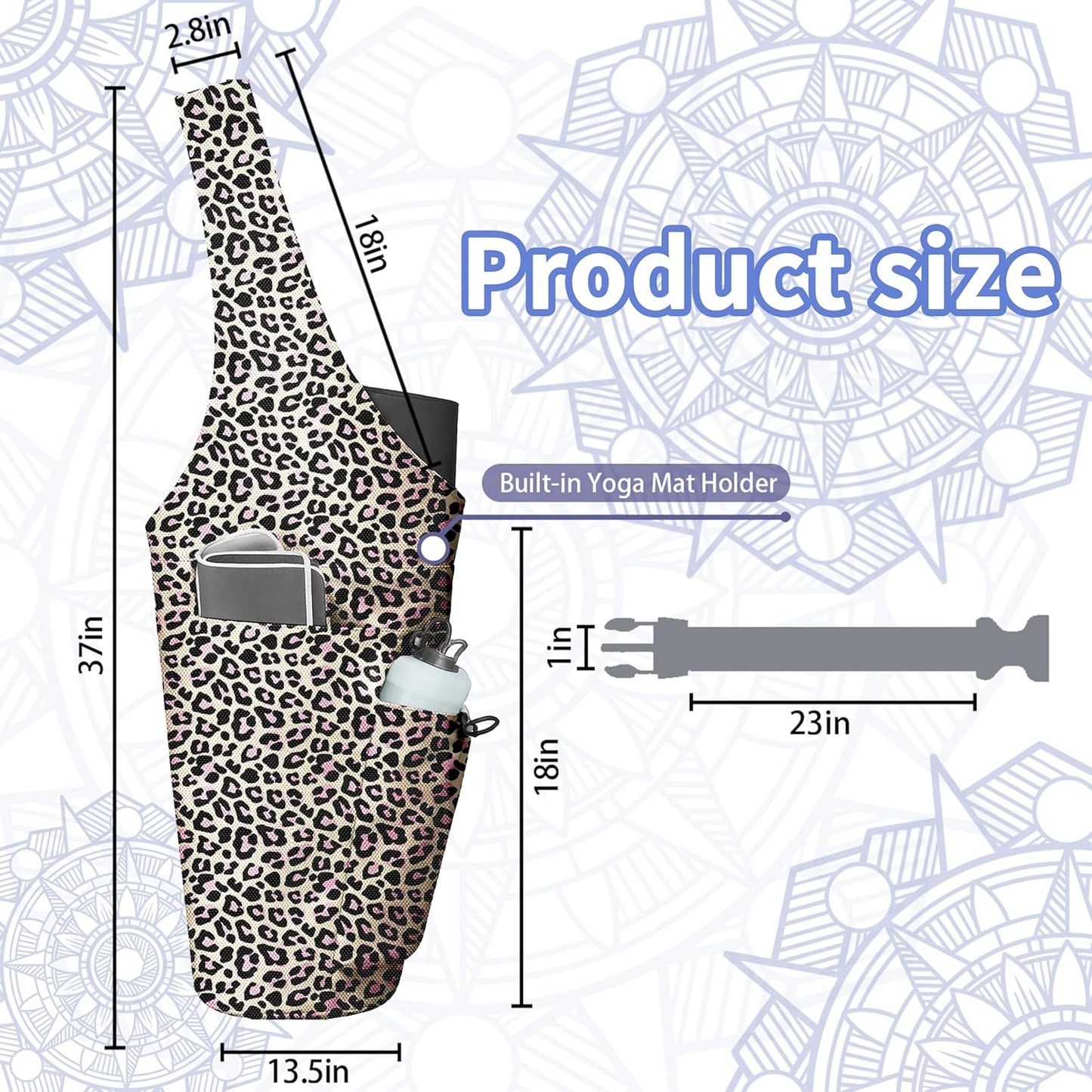 Yoga Bag for Women, Large Yoga Mat Bag Tote Carrier with Wet Dry Pocket, Water Bottle Holder & Adjustable Strap, Fits 1/2" Thick Yoga Mat for Gym, Pilates, Travel, Work