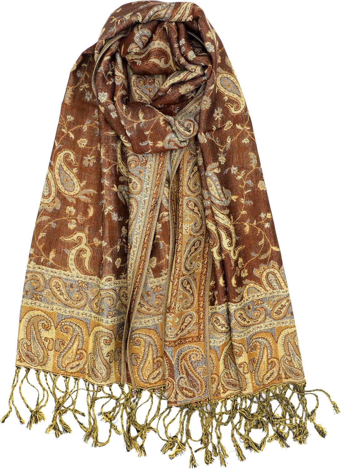 Achillea Reversible Paisley Pashmina Rave Scarf – Exotic Indian Shawls and Wraps for Evening Dresses, Festivals, All Seasons - Colors B