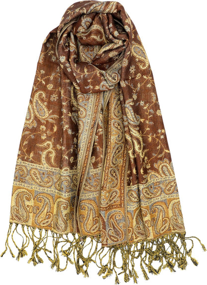 Achillea Reversible Paisley Pashmina Rave Scarf – Exotic Indian Shawls and Wraps for Evening Dresses, Festivals, All Seasons - Colors B