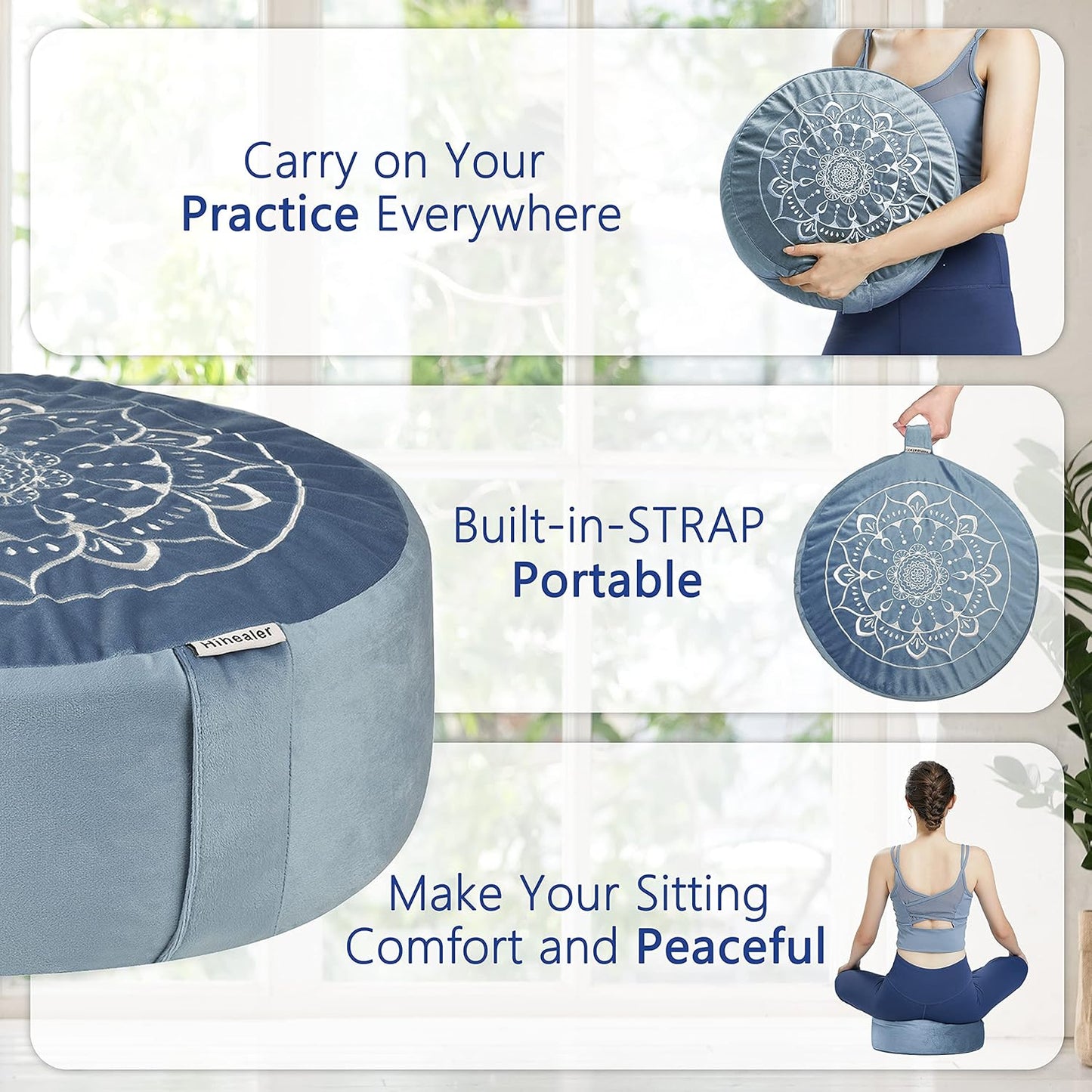 Hihealer Meditation Cushion, Traditional Tibetan Meditation Pillow Velvet Cover - Large Floor Cushion Seating for Adults - Yoga Buckwheat Bolster for Women、Moms