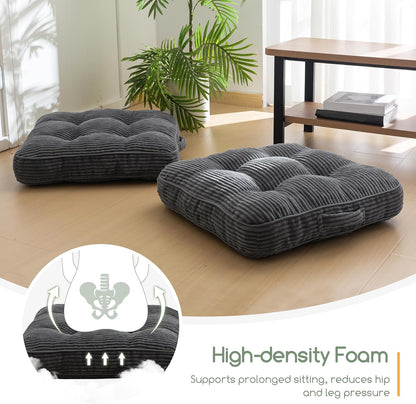 HIGOGOGO Floor Pillow Cushion for Adults, Meditation Cushion Pillow, Large Square Floor Sitting, Tufted Corduroy Cover, for Tatami Living Room or Yoga, 22x22 Inch, Dark Grey