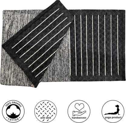 Indian Handmade100 % Organic Anti Skid Multi Colour Cotton Yoga Mat - Eco-Friendly Hand-Woven Rug - Non-Slip & Thick (24”x72”x5mm) for Hot yoga & Everyday Fitness at Home - Comfortable & Foldable Extra-Long Mat