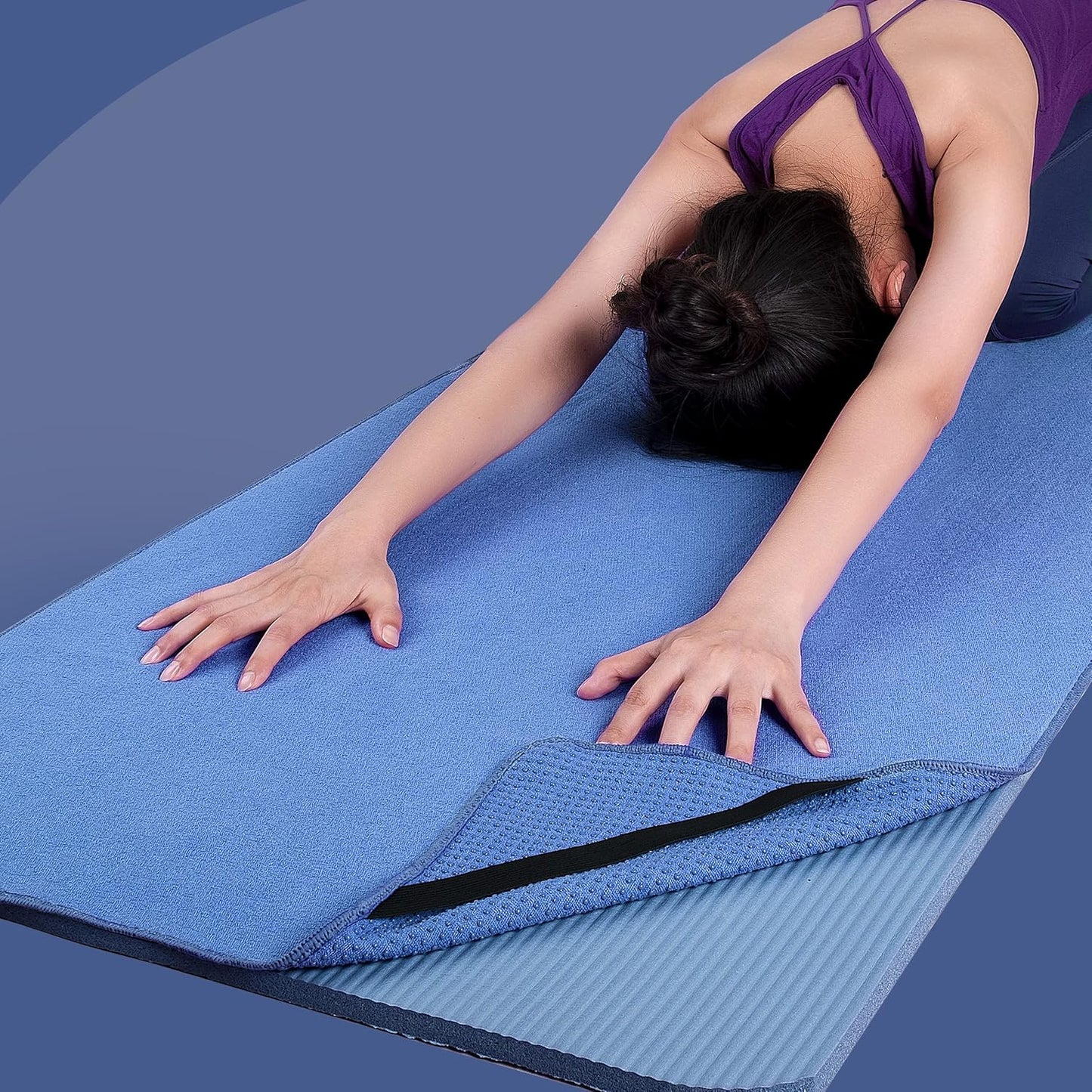 POLYTE Microfiber Hot Yoga Towel Mat with Non-Slip Silicone Grip and Secure Fit Elastic Straps, 24 x 72 in (Gray)