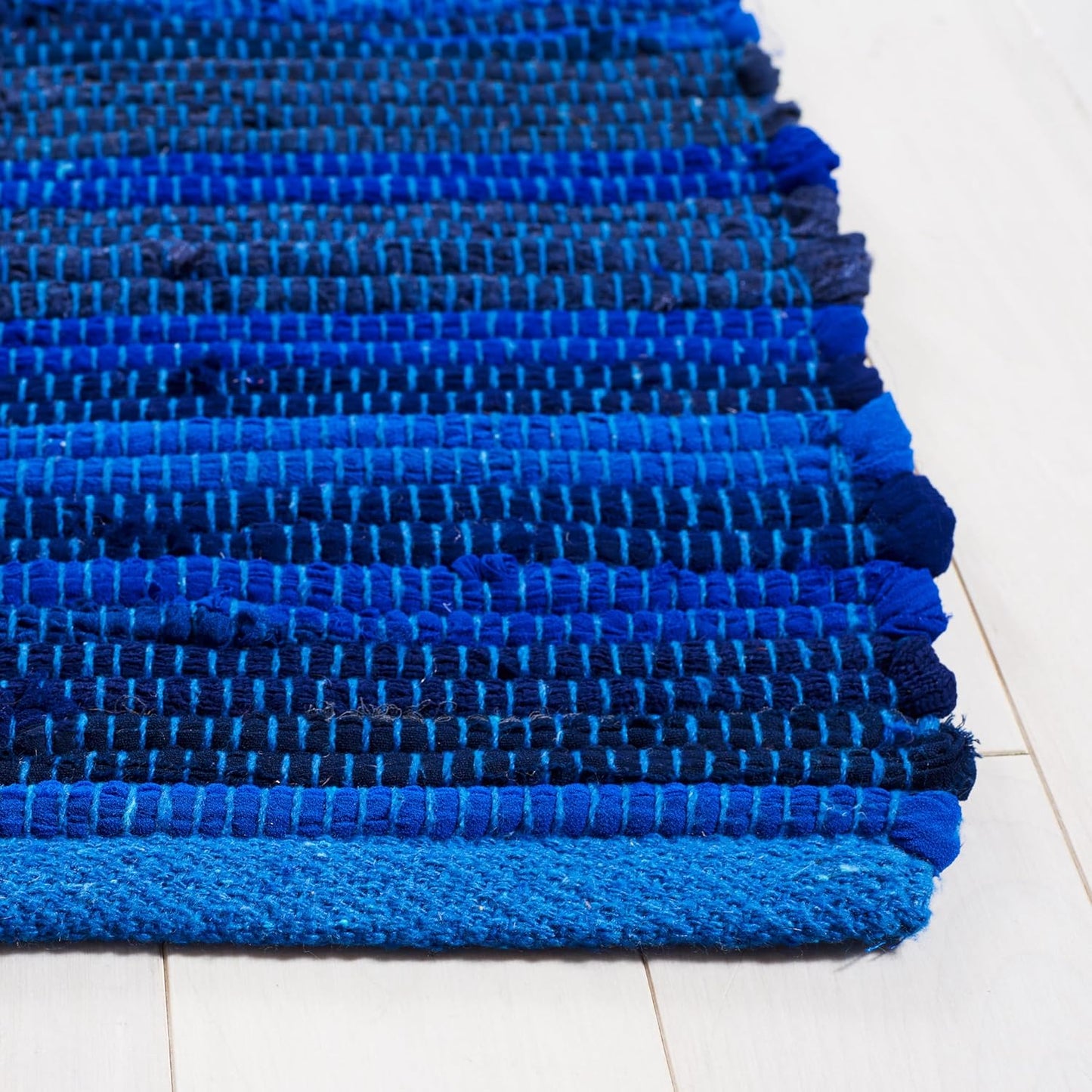 SAFAVIEH Area Rug 3x5 - Rag Rug Collection - Blue & Multi, Handmade Cotton, Boho Stripe Pattern, Ideal for Entryway, Living Room, Bedroom, Dining Space (RAR130B)