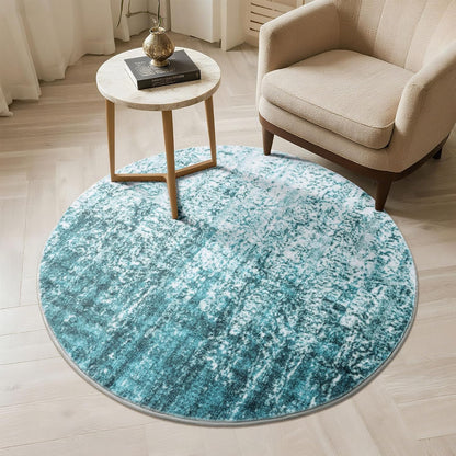 Carvapet 4ft Washable Round Rugs, Modern Abstract Circle Rug, Non Slip Rubber Backing Foldable Low Pile Carpet for Living Room Bedroom, 4ft Red/Orange Rug