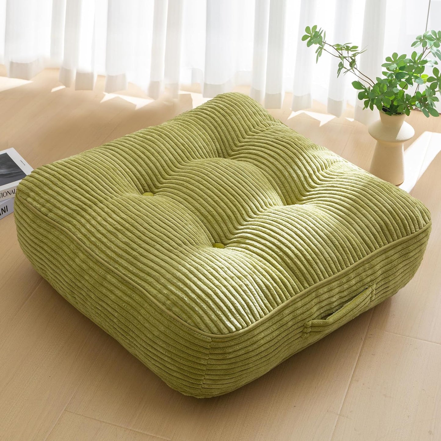 HIGOGOGO Floor Pillow Cushion for Adults, Meditation Cushion Pillow, Large Square Floor Sitting, Tufted Corduroy Cover, for Tatami Living Room or Yoga, 22x22 Inch, Dark Grey