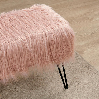 Home Soft Things Green Mongolian Faux Fur Ottoman, Desert Sage, 19'' x 13'' x 17'', Cozy Plush Fluffy Ottoman Foot Rest Stool for Living Room Bedroom Entryway Makeup Bench End of Bed Home Décor