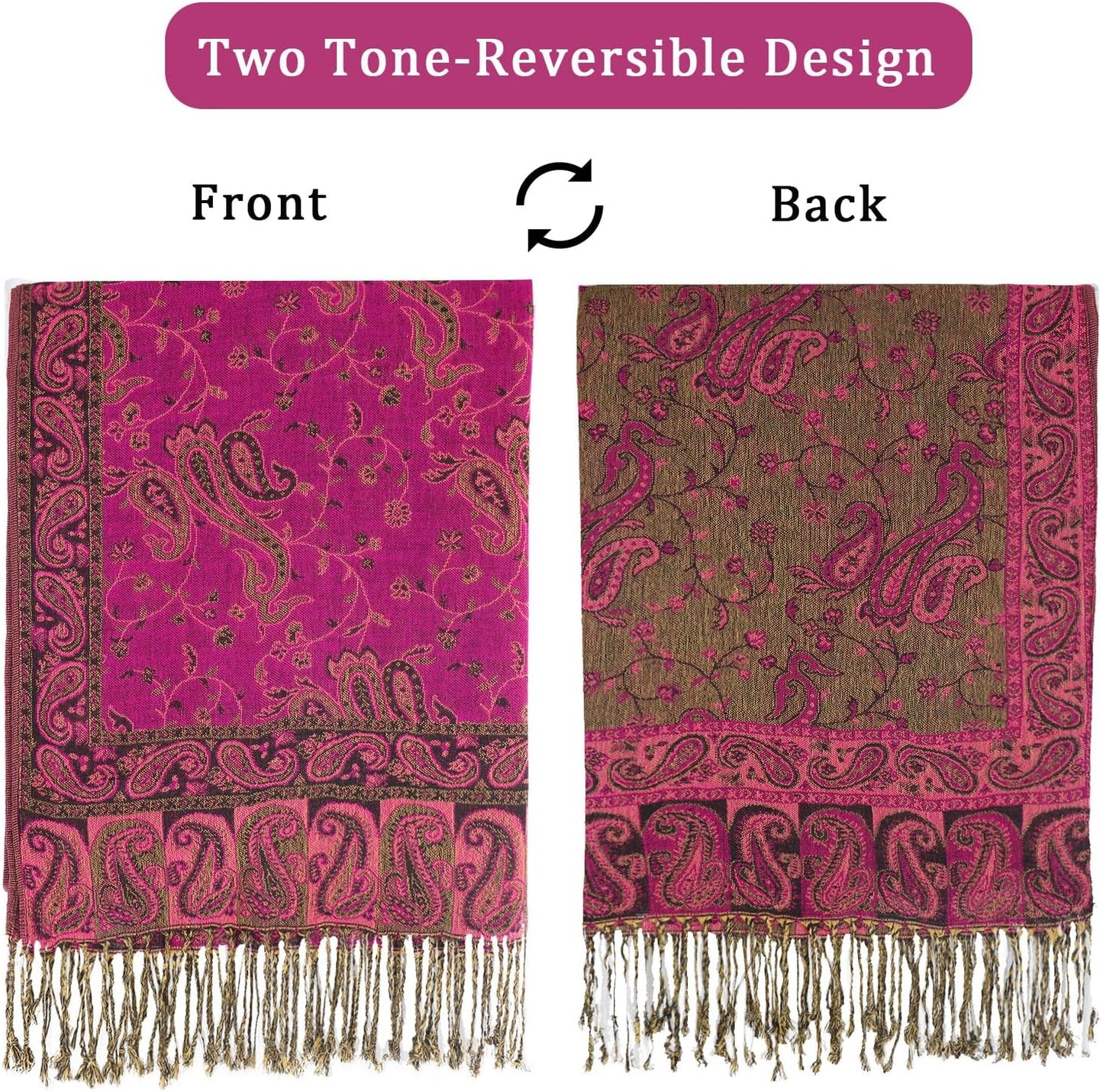 Ciormis Two Tone Silky Paisley Pashmina Shawl Scarf,Soft Women's Rave Jacquard Pashminas Wrap Scarves