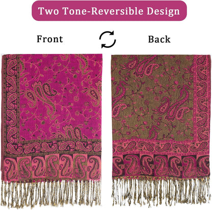 Ciormis Two Tone Silky Paisley Pashmina Shawl Scarf,Soft Women's Rave Jacquard Pashminas Wrap Scarves