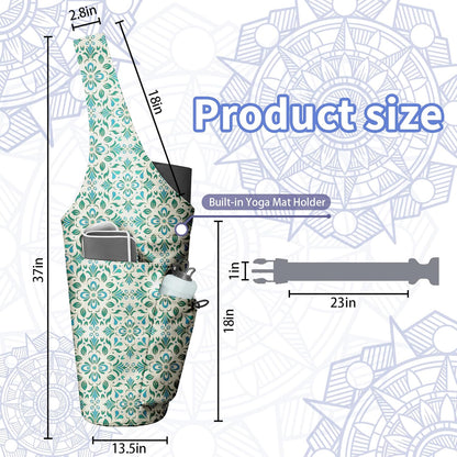 Yoga Bag for Women, Large Yoga Mat Bag Tote Carrier with Wet Dry Pocket, Water Bottle Holder & Adjustable Strap, Fits 1/2" Thick Yoga Mat for Gym, Pilates, Travel, Work