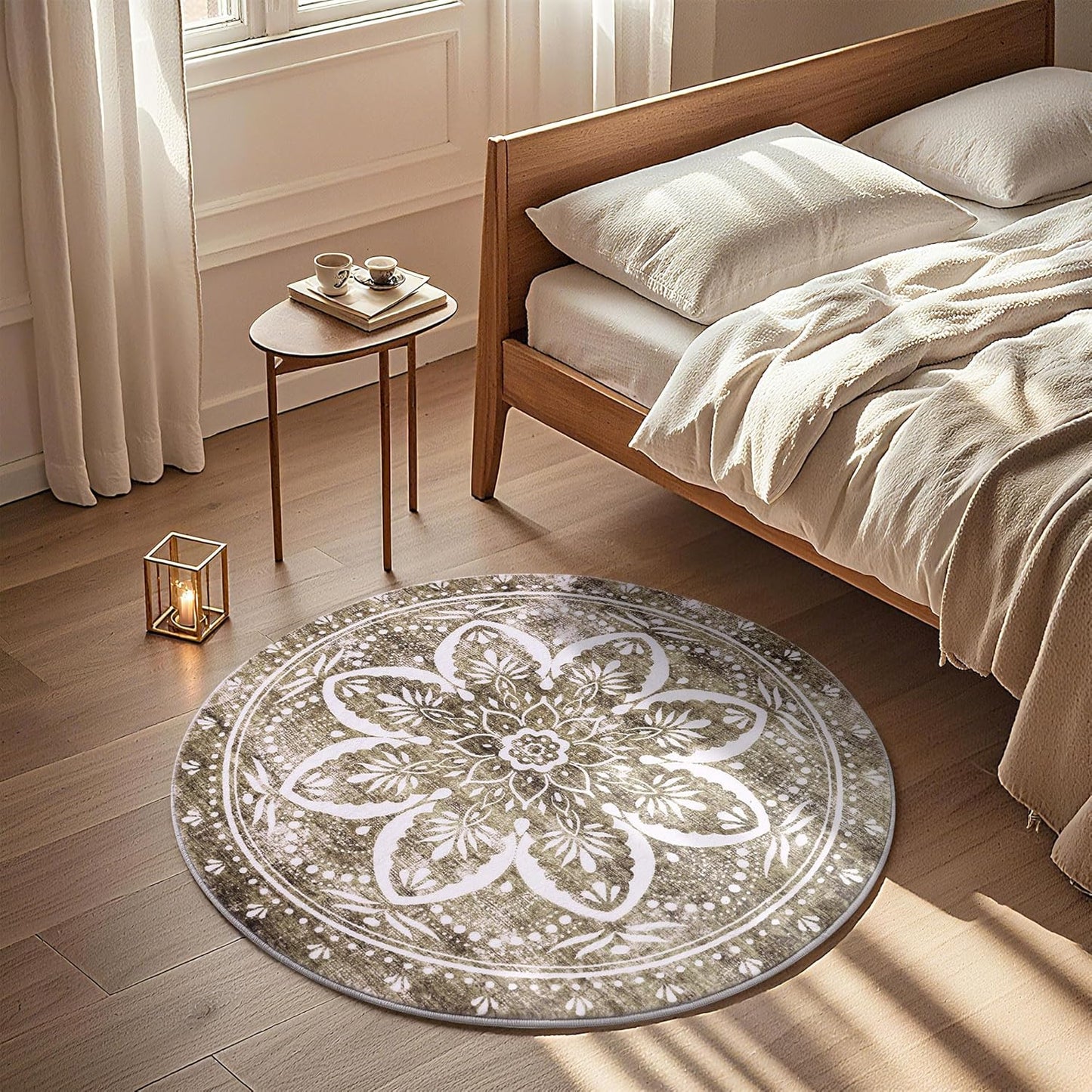 Carvapet 4ft Washable Round Rugs, Modern Abstract Circle Rug, Non Slip Rubber Backing Foldable Low Pile Carpet for Living Room Bedroom, 4ft Red/Orange Rug