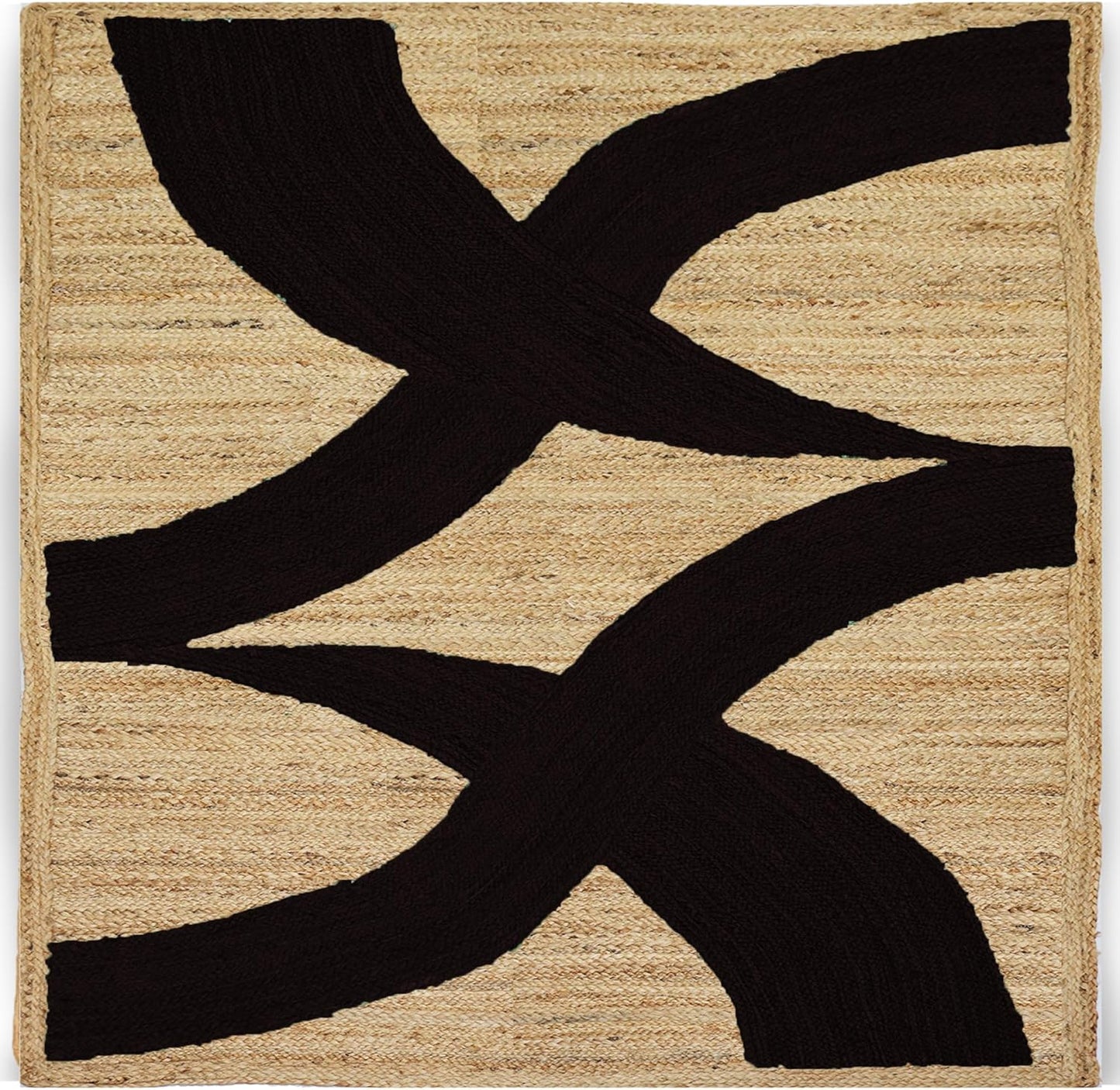 Premium Quality Jute Rug 4x6 Feet Area Rug Natural Fiber Jute Rugs Thick 0.27" Black Abstract Pattern Geometric Rugs for Kids Room, Living Room, Yoga Mat, Indoor Outdoor Carpet - Colors C