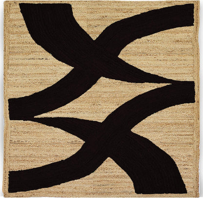 Premium Quality Jute Rug 4x6 Feet Area Rug Natural Fiber Jute Rugs Thick 0.27" Black Abstract Pattern Geometric Rugs for Kids Room, Living Room, Yoga Mat, Indoor Outdoor Carpet - Colors C