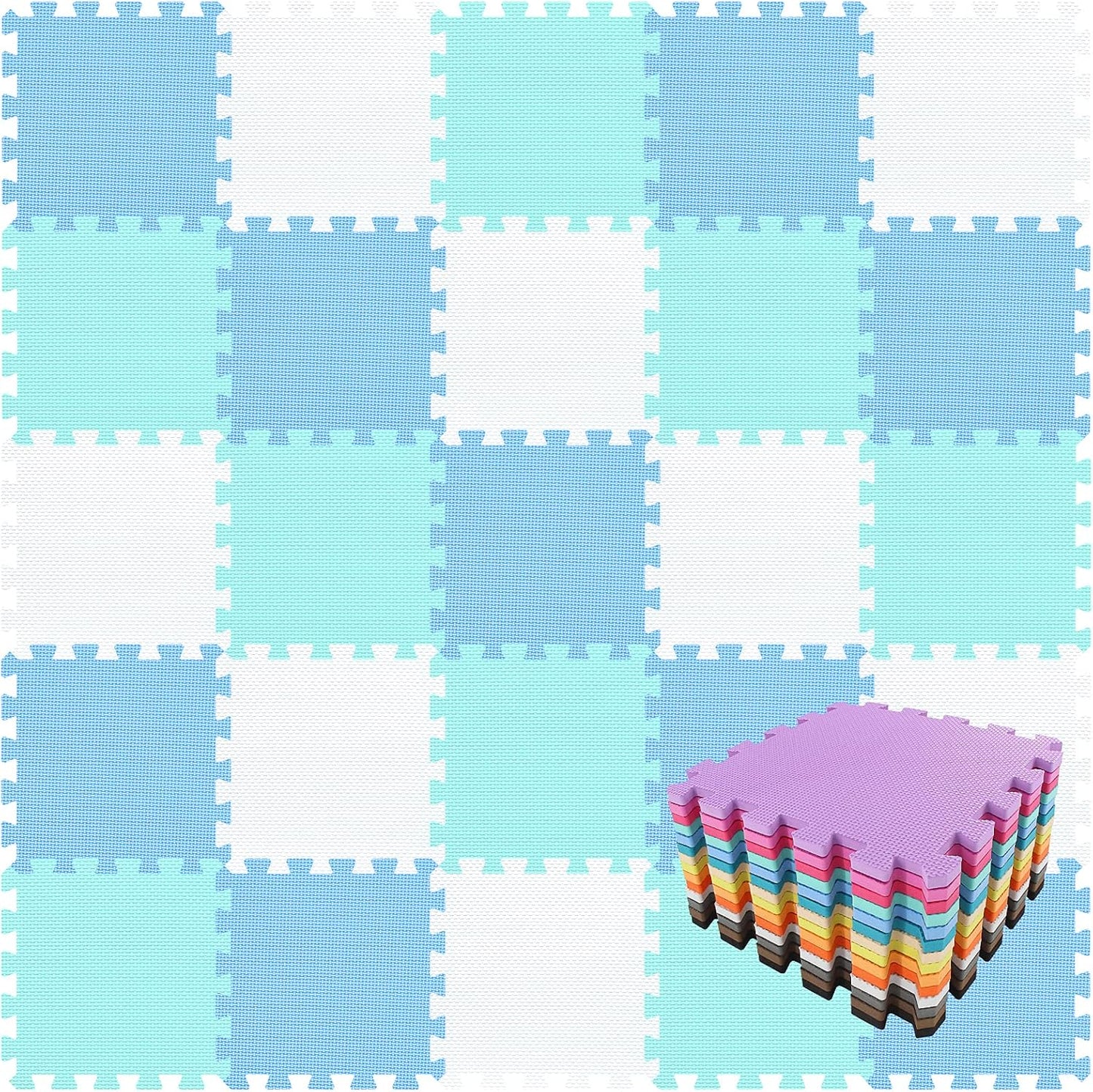 qqpp EVA Rubber 18 Tiles Interlocking Puzzle Foam Floor Mats - Baby Play Mat for Playing | Exercise Mat for Home Workout. White, Pink, Gray. QC-ACLb18N