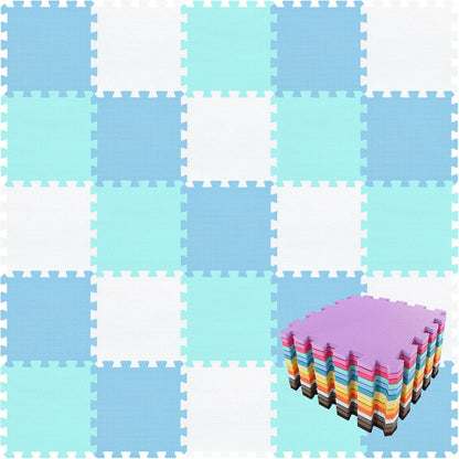 qqpp EVA Rubber 18 Tiles Interlocking Puzzle Foam Floor Mats - Baby Play Mat for Playing | Exercise Mat for Home Workout. White, Pink, Gray. QC-ACLb18N