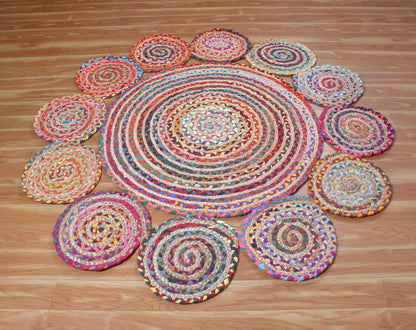 Collection Circle Area Rug - 3 x 3 Ft' Beige and Black Geometric Pettern Jute Mat Ideal for High Traffic Area in Hallway Bedroom Living Room Dining Room Kitchen Terrace Yoga Mat
