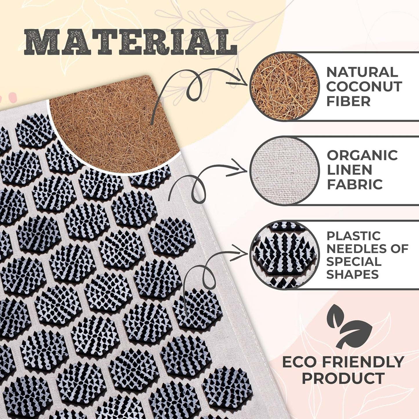 BalanceMate® Acupressure Mat Set with 6,210 Pressure Points for Pain Relief and Relaxation Kit for Back, Neck, and Sleep – Yoga and Meditation Pillow (Soft Cream)