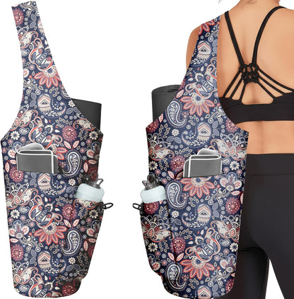 Yoga Bag for Women, Large Yoga Mat Bag Tote Carrier with Wet Dry Pocket, Water Bottle Holder & Adjustable Strap, Fits 1/2" Thick Yoga Mat for Gym, Pilates, Travel, Work