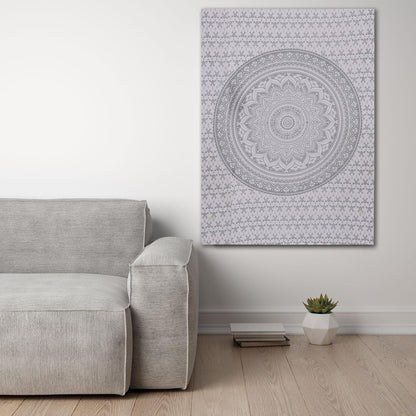 THE ART BOX Original Gold Tapestry Wall Hanging Mandala – Cotton Throw Tapestry – Boho Bedding White and Gold Medium Bedspread 54x60 Inches – Meditation & Yoga Rug Mat