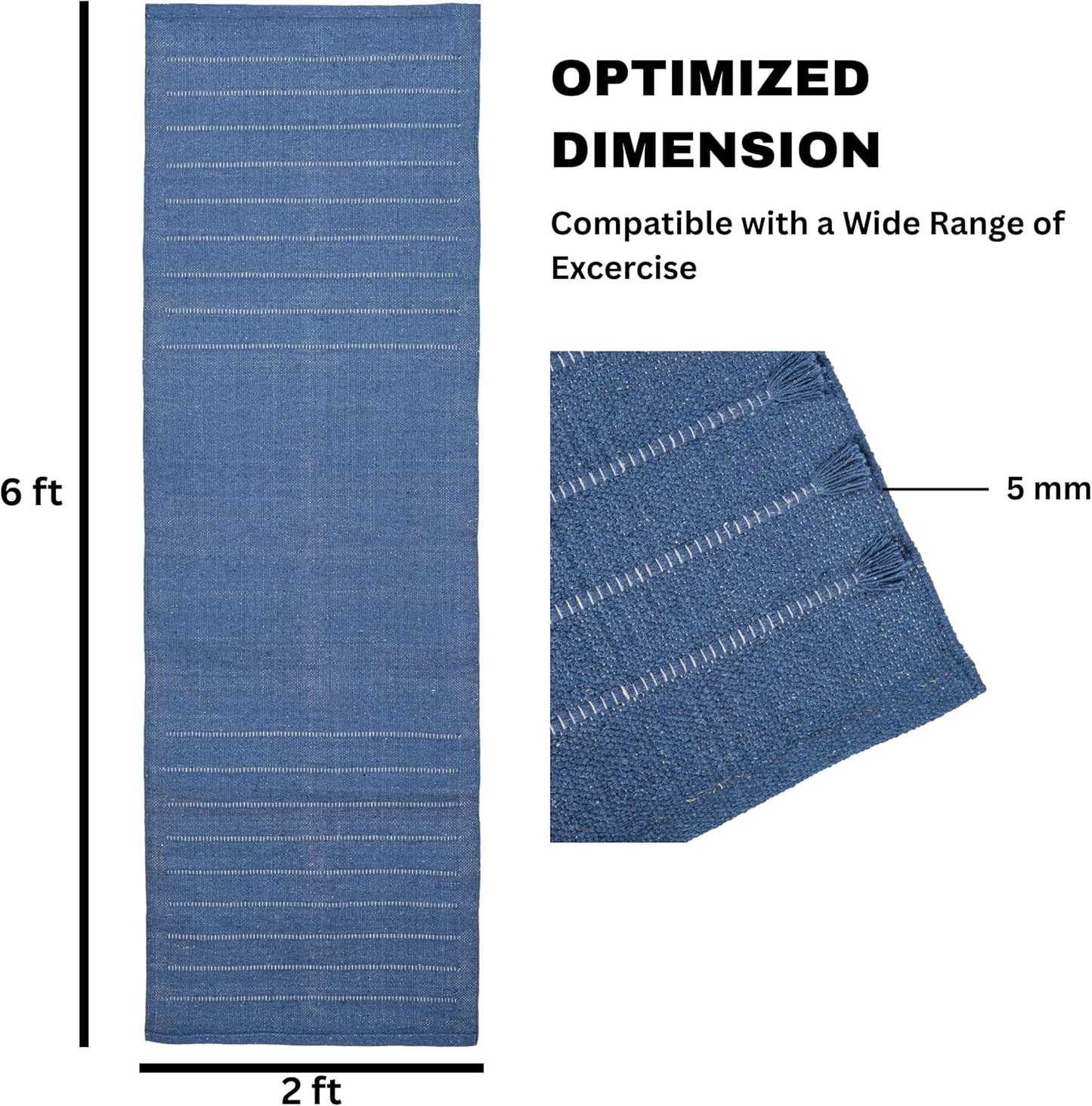 Sivi Herbal Organic Cotton Yoga Mat - Eco-Friendly Hand-Woven Non-Slip Rug - Thick & Comfortable (24”x72”x5mm) for Home Fitness & Yoga