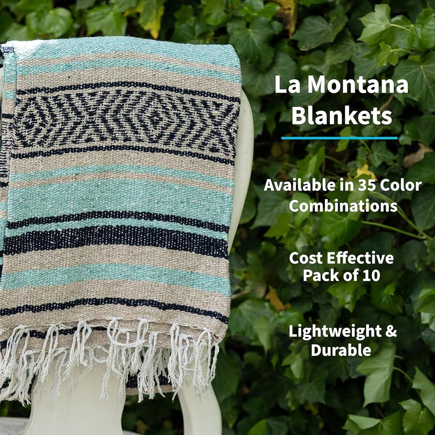 La Montana Authentic Mexican Blanket (10-Pack) - 74in x 50in Woven in Mexico - Falsa Throw for Yoga Studio, Picnic/Camping/Beach, Saddle Blanket, Bed/Home Decor (Assorted Neutrals)