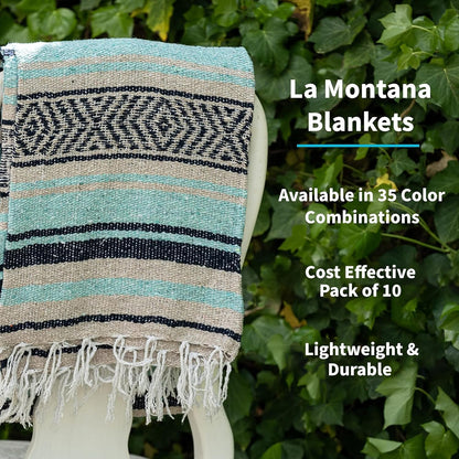 La Montana Authentic Mexican Blanket (10-Pack) - 74in x 50in Woven in Mexico - Falsa Throw for Yoga Studio, Picnic/Camping/Beach, Saddle Blanket, Bed/Home Decor (Assorted Neutrals)