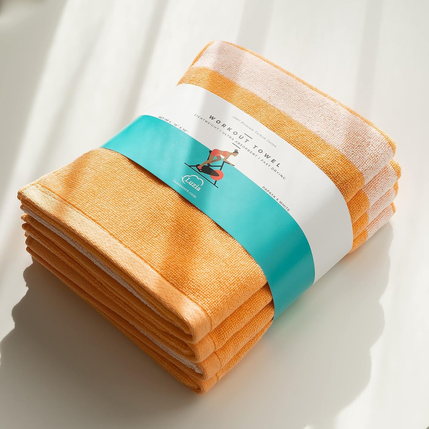 Luzia Striped Workout Towel for Sweat (Pack of 2) - Premium Quality 100% Turkish Cotton - Lightweight and Super Absorbent for Exercise, Sports, Workout, Fitness, Gym, Yoga, Running (Orange)