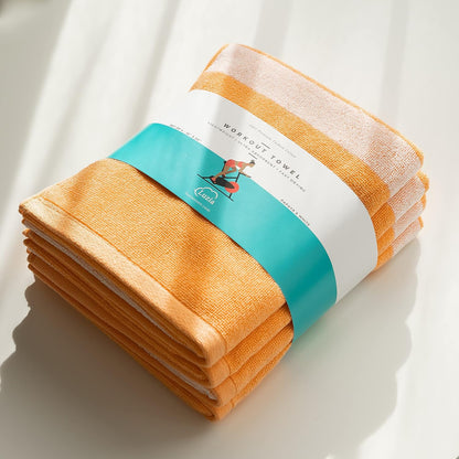 Luzia Striped Workout Towel for Sweat (Pack of 2) - Premium Quality 100% Turkish Cotton - Lightweight and Super Absorbent for Exercise, Sports, Workout, Fitness, Gym, Yoga, Running (Orange)