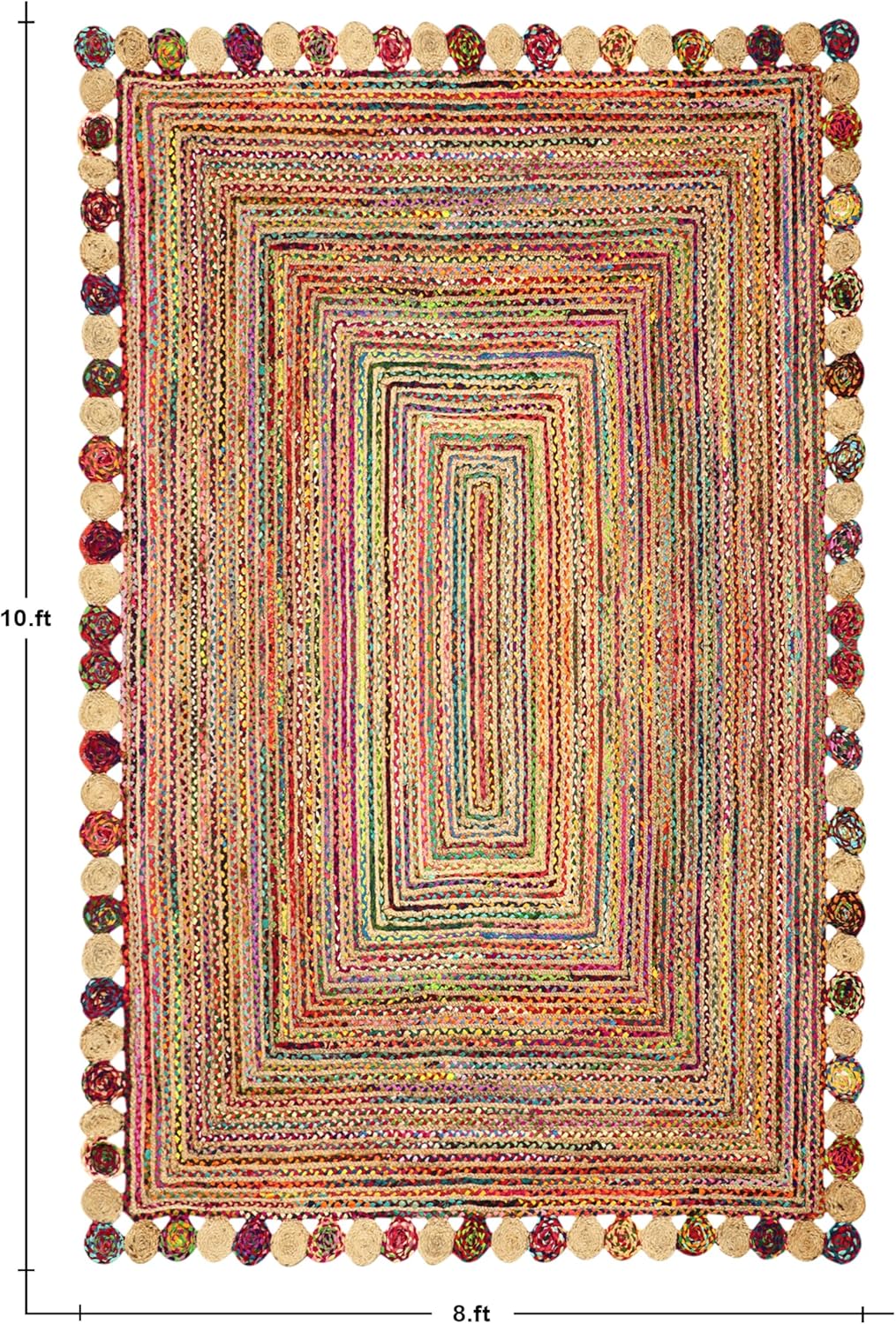 Heavy Material Hand Braided Jute 3x5 Natural Jute Beige Multi Geometric Design Hand Woven Rug Flatweave Area Carpet Indoor Outdoor Rugs for Kitchen Garden Yoga Mat - Colors A