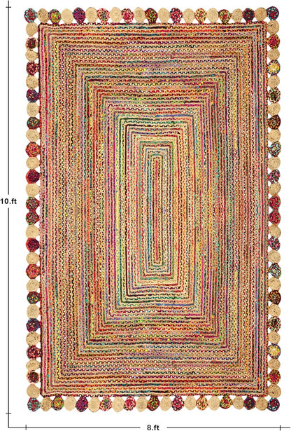 Heavy Material Hand Braided Jute 3x5 Natural Jute Beige Multi Geometric Design Hand Woven Rug Flatweave Area Carpet Indoor Outdoor Rugs for Kitchen Garden Yoga Mat - Colors B