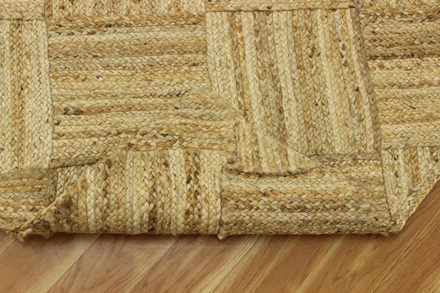 Hand Braided Jute 4 Ft Square Kilim Rug Flatweave Pink Geometric Pattern Jute Sisal Rug, Thick 0.27 Inch Indoor Outdoor Carpet for Kitchen, Bedside, Yoga Mat - Colors B