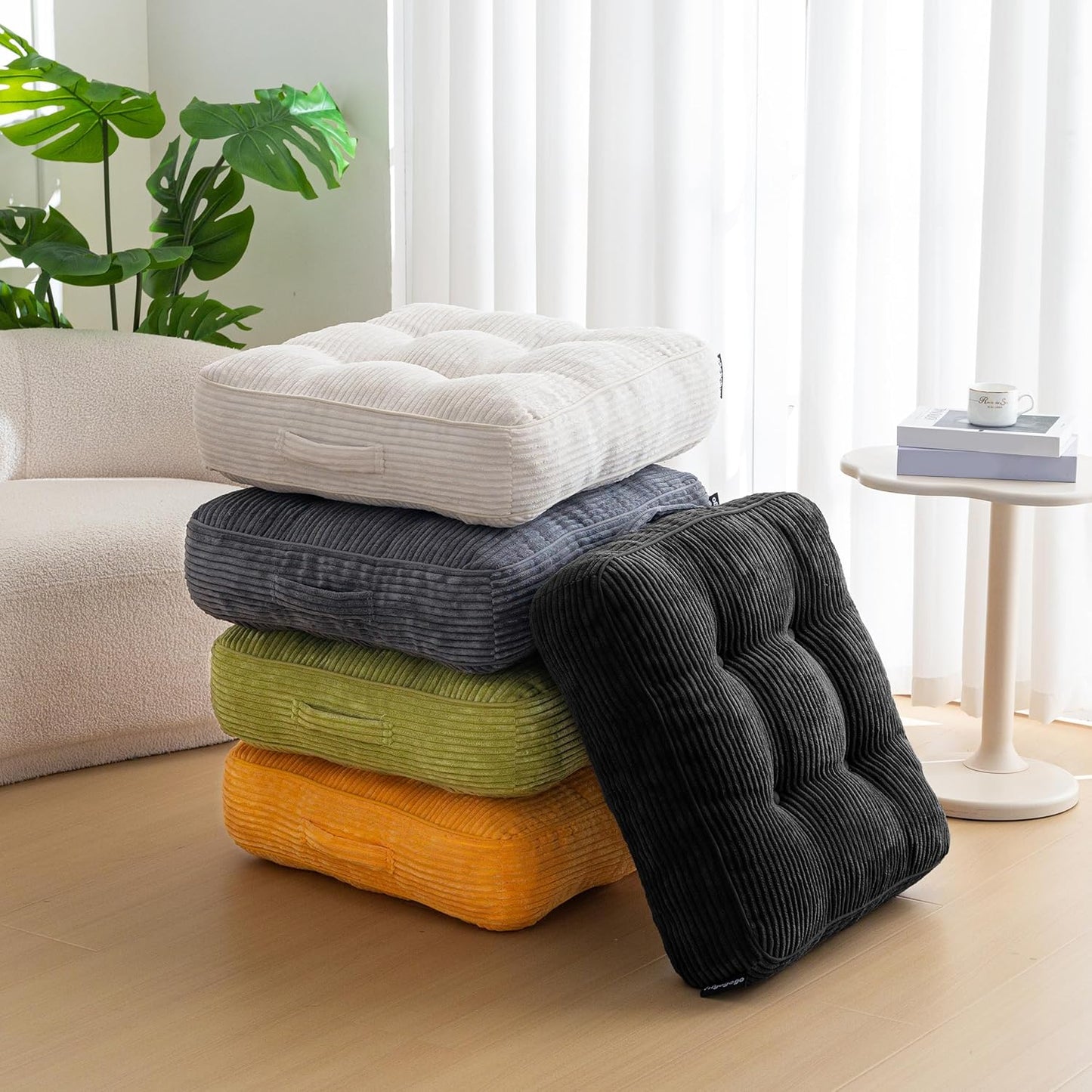 HIGOGOGO Floor Pillow Cushion for Adults, Meditation Cushion Pillow, Large Square Floor Sitting, Tufted Corduroy Cover, for Tatami Living Room or Yoga, 22x22 Inch, Dark Grey