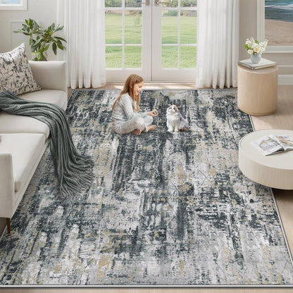 XLUEZ 8x10 Area Rugs for Living Room, Washable Modern Abstract Large Area Rug Neutral Soft Non Slip Kids Rug Stain Resistant Indoor Carpet for Bedroom Nursery Dining Children's Room(Blue, 8'x10')