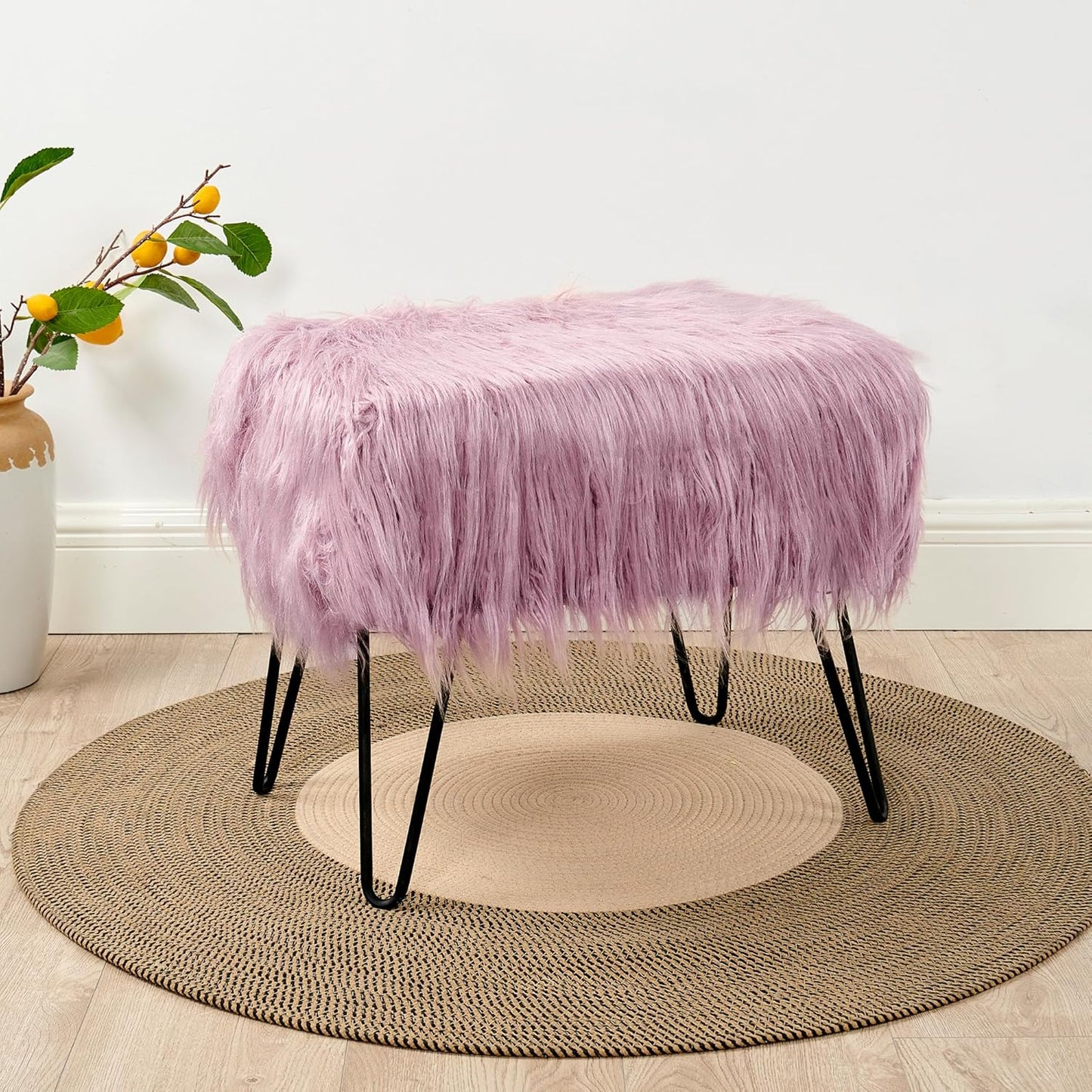 Home Soft Things Green Mongolian Faux Fur Ottoman, Desert Sage, 19'' x 13'' x 17'', Cozy Plush Fluffy Ottoman Foot Rest Stool for Living Room Bedroom Entryway Makeup Bench End of Bed Home Décor
