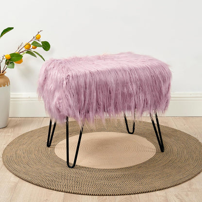 Home Soft Things Green Mongolian Faux Fur Ottoman, Desert Sage, 19'' x 13'' x 17'', Cozy Plush Fluffy Ottoman Foot Rest Stool for Living Room Bedroom Entryway Makeup Bench End of Bed Home Décor