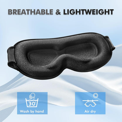Sleep Eye Mask for Men Women, Sleeping Mask for Side Sleeper, Travel Blackout Night Blindfold Eye Shade Cover with Adjustable Strap (Black)