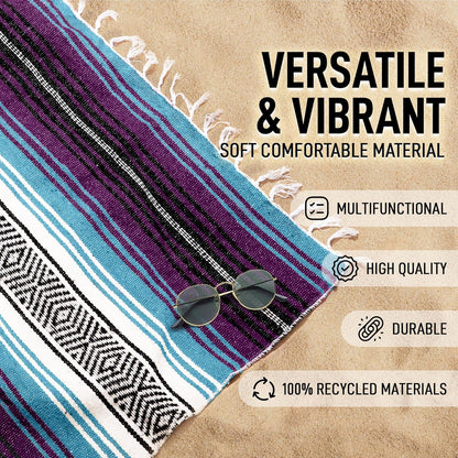 Hydration Nation Authentic Large Handwoven Mexican Blanket - Soft Yoga - Durable Serape - Lightweight Falsa, Beach, Camping, Picnic, Outdoor 70"x50" - Mandarin