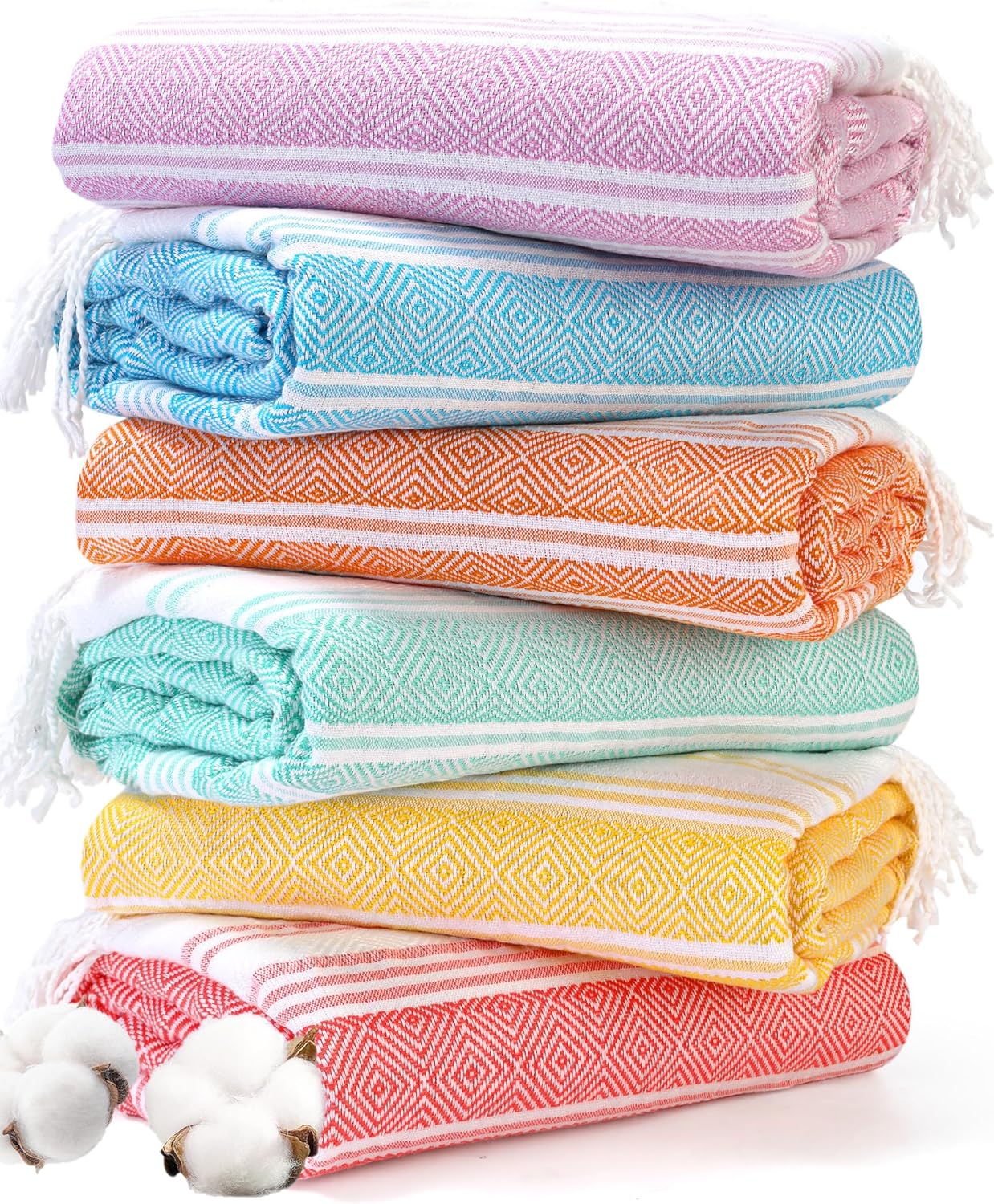 Genovega 6 Packs Oversized Turkish Beach Towels Set Bulk 74"x38" Extra Large Quick Dry Sand Free Light Swim Bath Camping Pool Towel Travel Blanket Essentials Cruise Accessories Adult Vacation Stuff