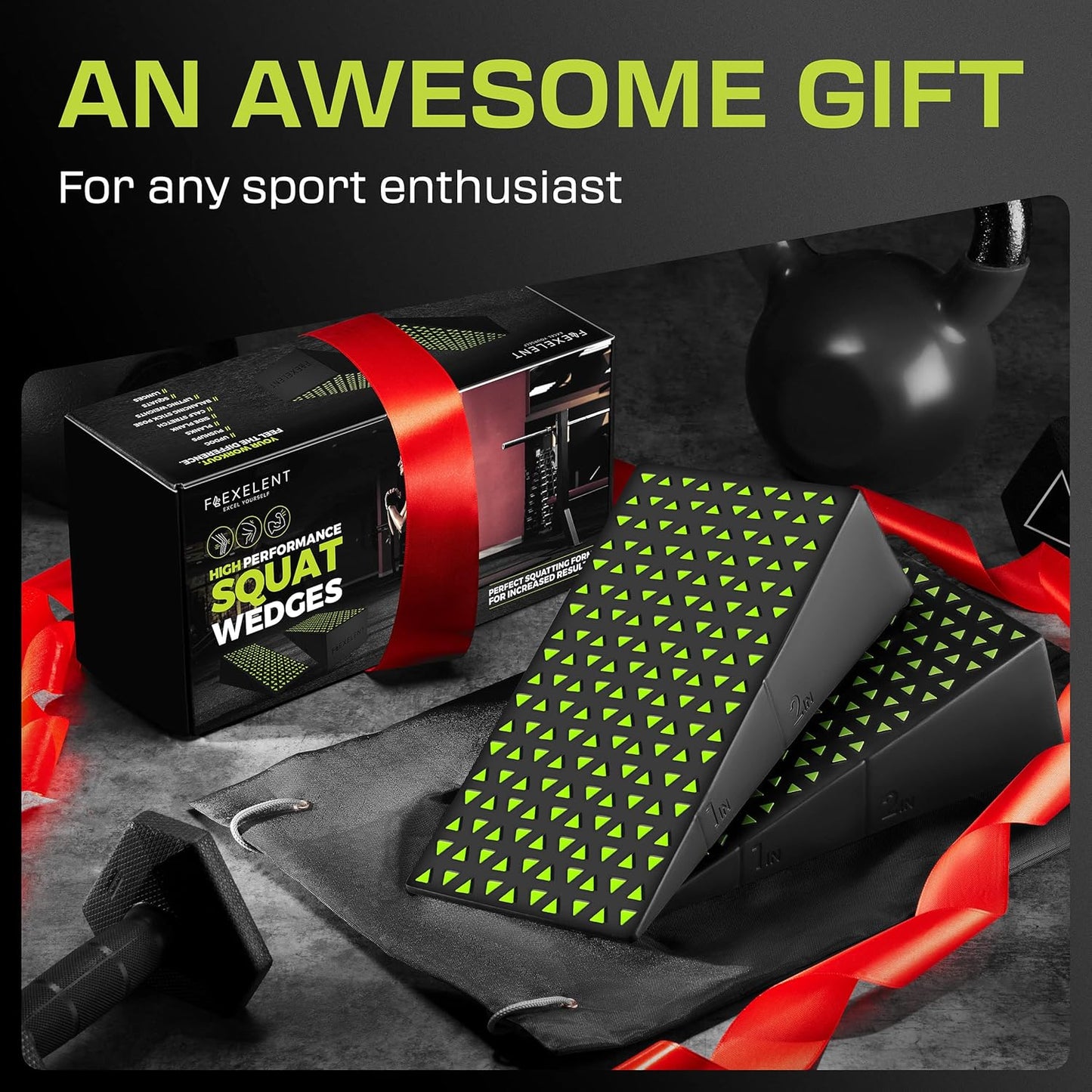 Flexelent Squat Wedge Block Pair - Heel Elevated Squat Wedge for Deeper Squats, Heavy Lifting and Better Form - 17° Angle Exercise Wedges, Slant Board for Squats with Carry Backpack