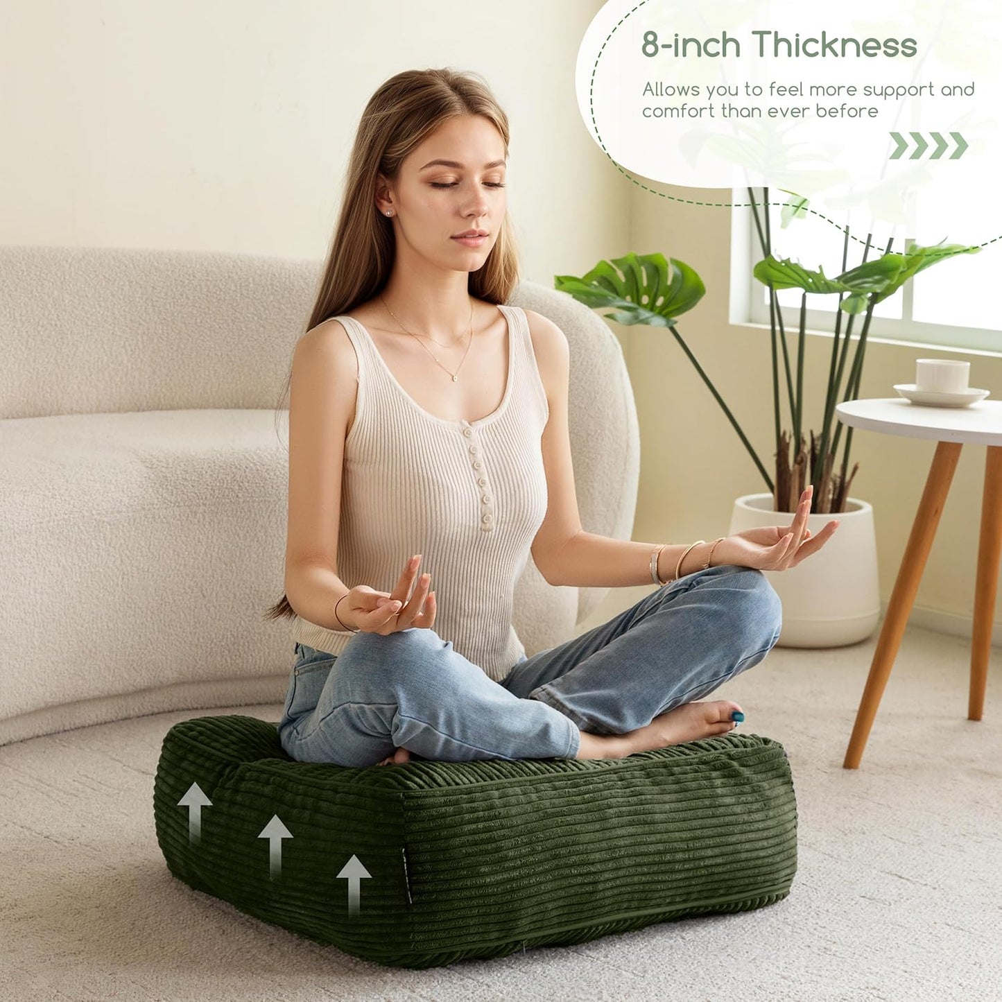 HIGOGOGO Floor Pillow Cushion for Adults, Meditation Cushion Pillow, Large Square Floor Sitting, Tufted Corduroy Cover, for Tatami Living Room or Yoga, 22x22 Inch, Dark Grey