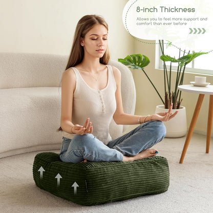 HIGOGOGO Floor Pillow Cushion for Adults, Meditation Cushion Pillow, Large Square Floor Sitting, Tufted Corduroy Cover, for Tatami Living Room or Yoga, 22x22 Inch, Dark Grey